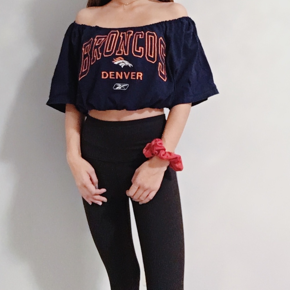 Broncos off the shoulder crop top